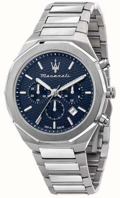 Maserati Estilo masculino | mostrador de cronógrafo azul | pulseira de aço inoxidável R8873642006