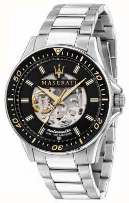 Maserati sfida masculina | mostrador de coração aberto preto | pulseira de aço inoxidável R8823140002