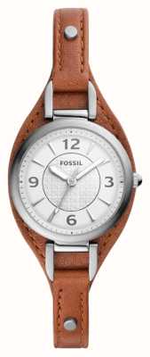 Fossil Feminino | mostrador branco | pulseira de couro ecológico marrom ES5214