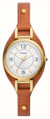 Fossil carriça feminina | mostrador branco | pulseira de couro ecológico marrom ES5215