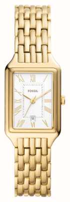 Fossil Raquel Feminino | mostrador retangular branco | pulseira de aço inoxidável de ouro ES5220