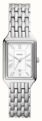 Fossil Raquel Feminino | mostrador retangular branco | pulseira de aço inoxidável ES5221