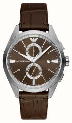 Emporio Armani Relógio masculino com pulseira de couro marrom com mostrador marrom AR11482