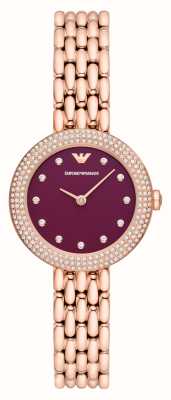 Emporio Armani Relógio feminino de cristal bordô com mostrador rosa-ouro AR11491