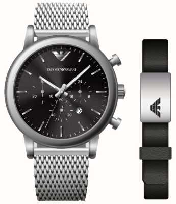 Emporio Armani Relógio masculino e conjunto de presente pulseira | mostrador de cronógrafo preto AR80062SET