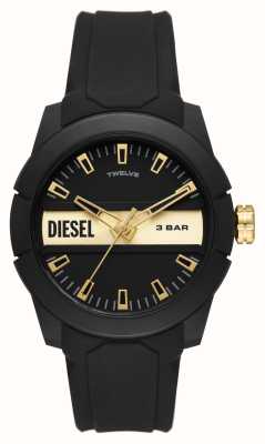 Diesel Duplo mostrador preto e dourado | pulseira de borracha preta DZ1997