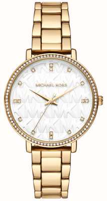 Michael Kors Feminino | piper | mostrador conjunto de pedra branca | pulseira de aço pvd de ouro MK4666
