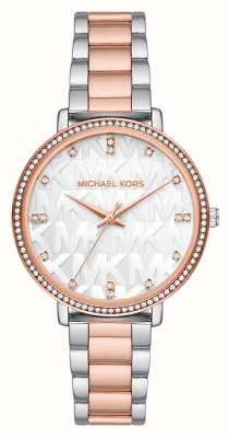 Michael Kors Feminino | piper | mostrador conjunto de pedra branca | pulseira de aço de dois tons MK4667