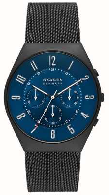 Skagen Verde masculino | mostrador cronógrafo azul | pulseira de malha de aço preta SKW6841