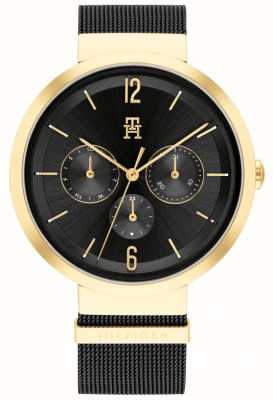 Tommy Hilfiger Relógio feminino com pulseira de malha preta com mostrador preto lidia 1782540