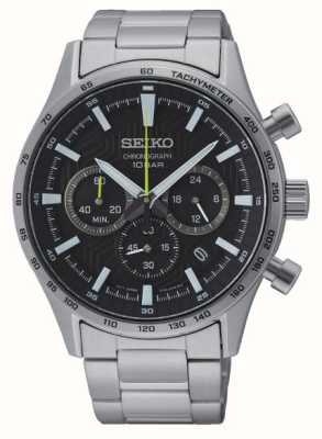 Seiko Relógio de pulseira de aço inoxidável com mostrador cronógrafo preto clássico masculino SSB413P1