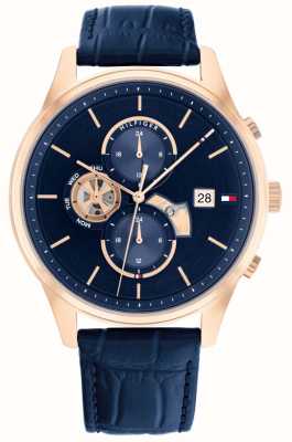Tommy Hilfiger Relógio masculino com pulseira de couro azul com mostrador azul Weston 1710503