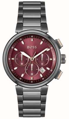 BOSS Masculino | mostrador vermelho | pulseira de aço inoxidável cinza 1514000