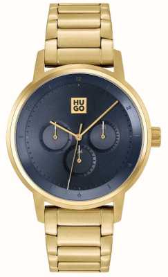 HUGO Masculino #define | mostrador azul | pulseira de aço inoxidável de ouro 1530265