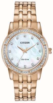 Citizen Aço pvd dourado cristal eco-drive feminino EM0773-54D